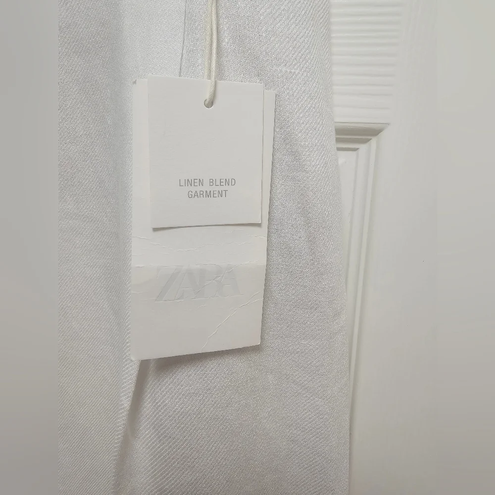 NWT ZARA Ivory Linen Blend Wide Leg Pants Size S High Waist Flowy Pockets Chic